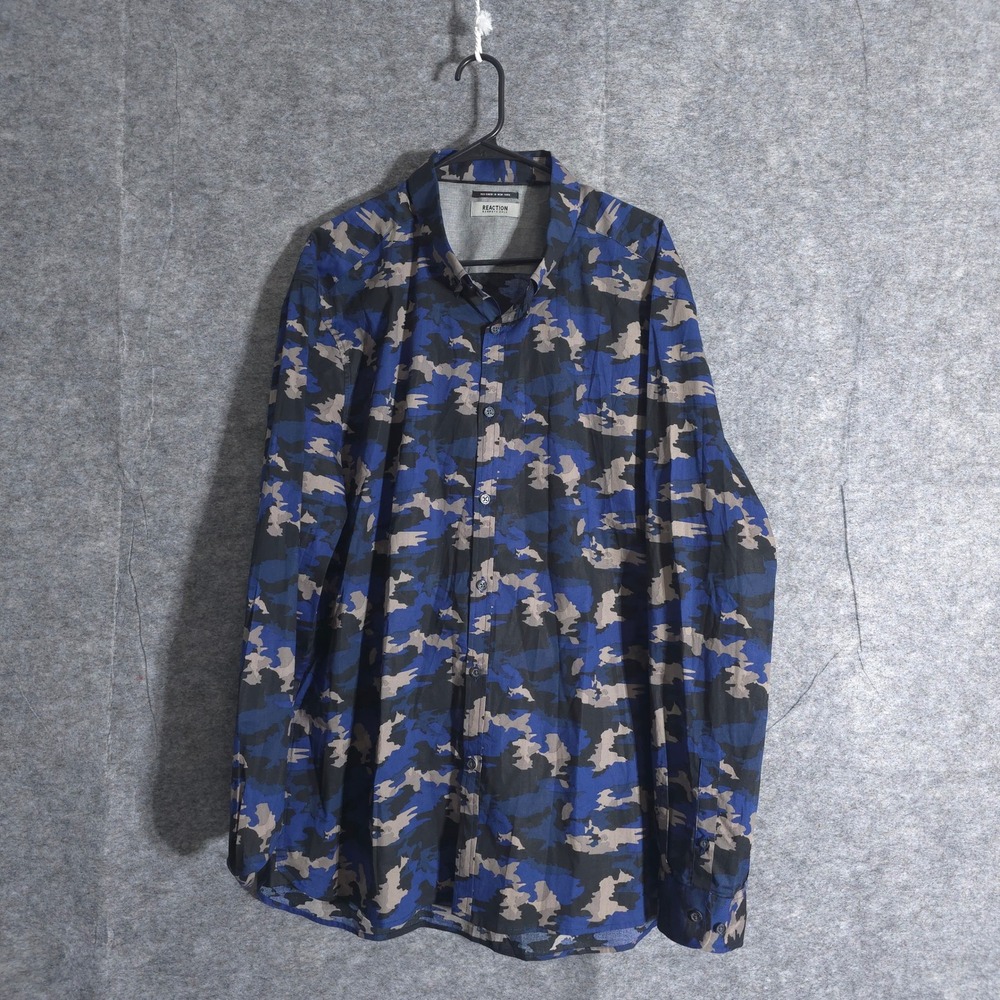 Reaction Kenneth Cole Button Down Long Sleeve Shirt Mens Size XXL Blue Camo